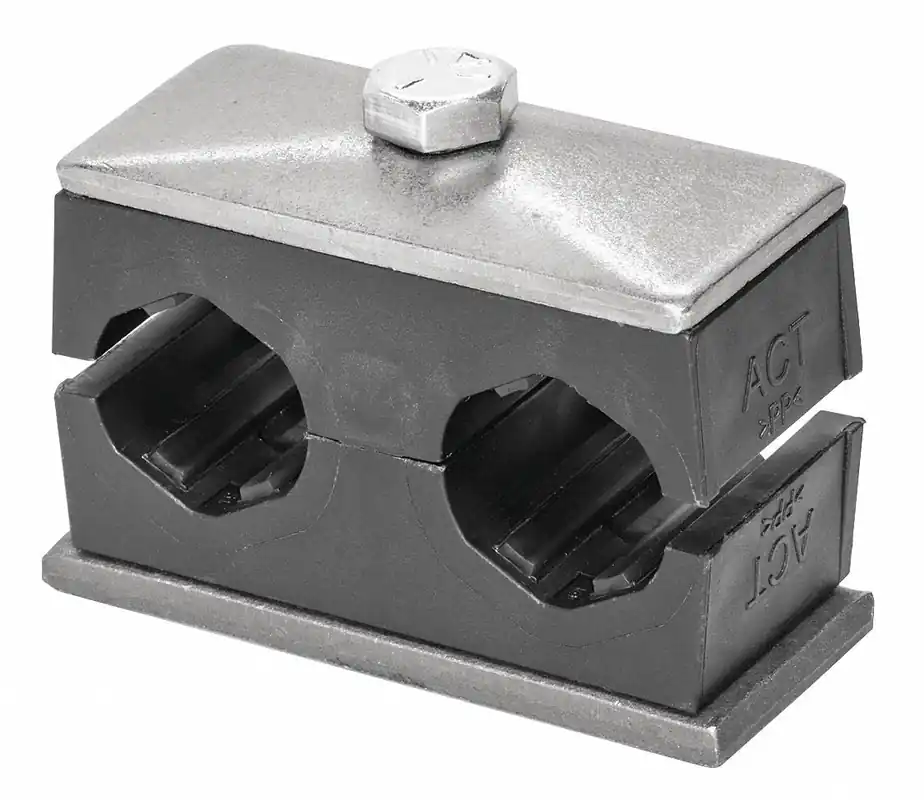 Stauff SP-214/14-ACT-GD-AS-U-W5-K-642012 Twin Beta Clamp Kit, 14 mm Tube OD, Smooth Bore, 316 Stainless Steel, Polypropylene Cushion, Weld-On, 2 Lines