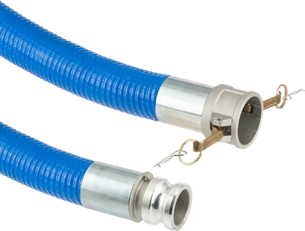 McMaster 5651K17 High-Pressure Suction Water Hose, with 2 × 2 Cam-and-Groove Socket & Plug, 50 ft Long, Blue