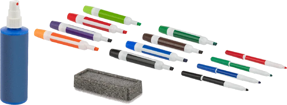 McMaster 5929T95 Dry Erase Marker Kit, 12 Markers + Eraser + Cleaner