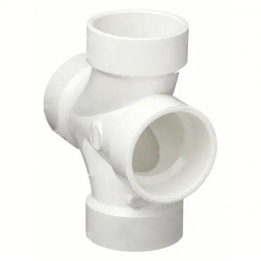 KVM Tools 1WJR9 Double Sanitary Tee Sch 40, 2 in x 2 in x 2 in x 2 in Fitting Pipe Size, White