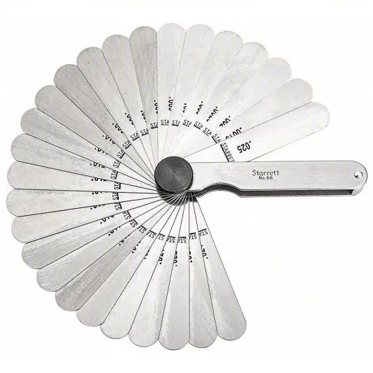 Starrett 66 Feeler Gauge Set Inch, 26 Feeler Blades, 0.0015 in to 0.025 in Thick Range