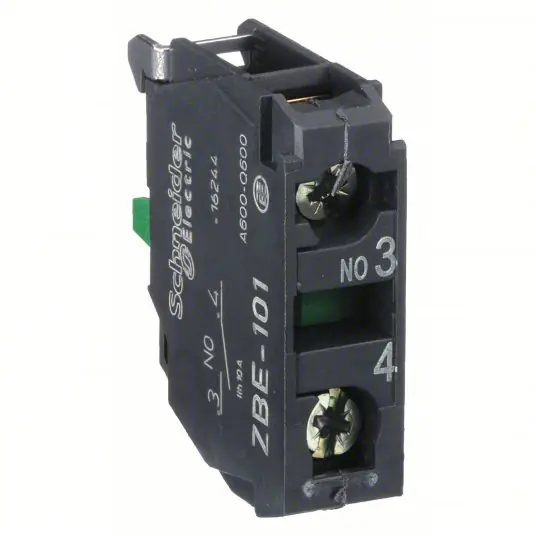 Schneider ZBE101 Contact Block 22 mm Size, Operator, 1NO, 10A @ 600V AC, Momentary, Black/Green