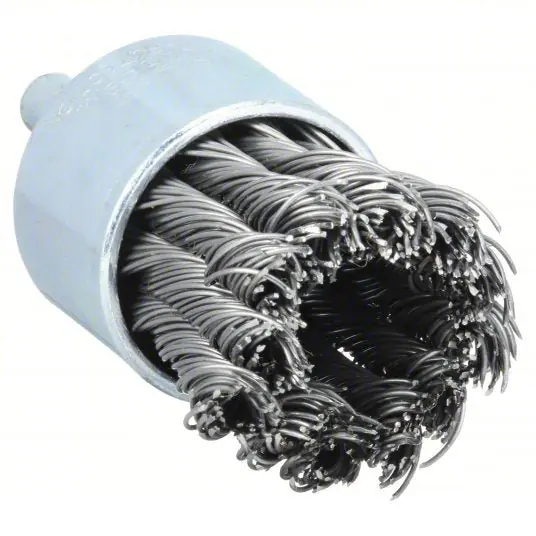 Weiler 94111 End Brush Twisted Steel, 1 1/8 in Dia, 0.02 in Fill Dia, 1/4 in Shank