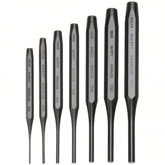 Proto J48007 Drive Pin Punch Set 1/16 in_3/32 in_1/8 in_5/32 in_3/16 in_7/32 in_1/4 in Tip Dia, 7 Pieces, Steel