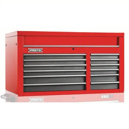 Proto J555027-12SG Top Chest Gloss Red, 50 in W x 25 1/4 in D x 27 in H, Gray, Fully Extended Ball Bearing