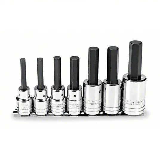 Proto J5441-7 Socket Bit Set 1/2 in Drive Size, 7 Pieces, 1/4 in to 5/8 in Range of Tip Sizes, SAE
