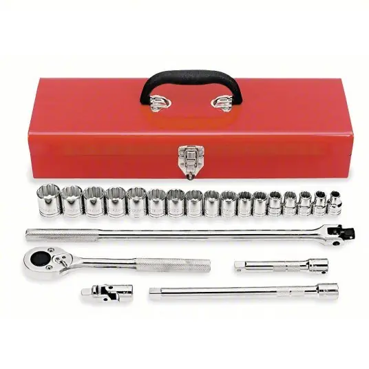 Proto J54210A Socket Wrench Set 1/2 in Drive Size, 22 Pieces, 10 mm to 26 mm Socket Size Range, Chrome