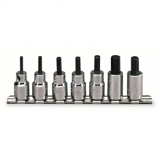 Proto J4990-7ST Socket Bit Set 3/8 in Drive Size, 7 Pieces, 1/8 in to 3/8 in Range of Tip Sizes, SAE