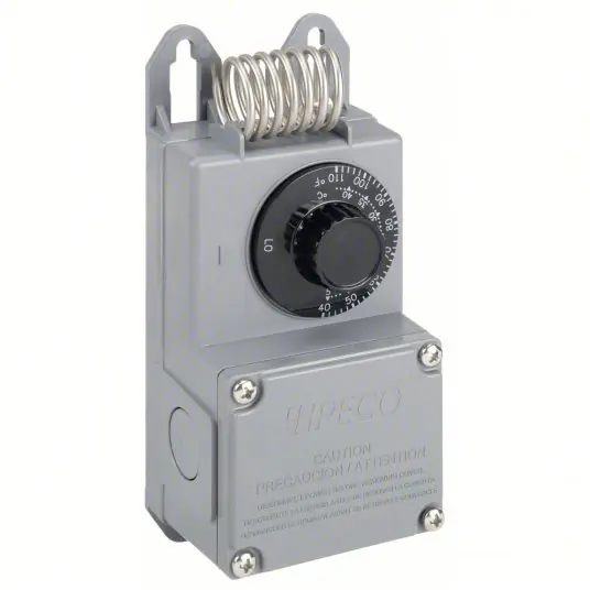 Peco TF115-001 Line Volt Mechanical Tstat Heat or Cool, Plastic, 40° to 110°F, 3°F, Hydraulic Air Coil