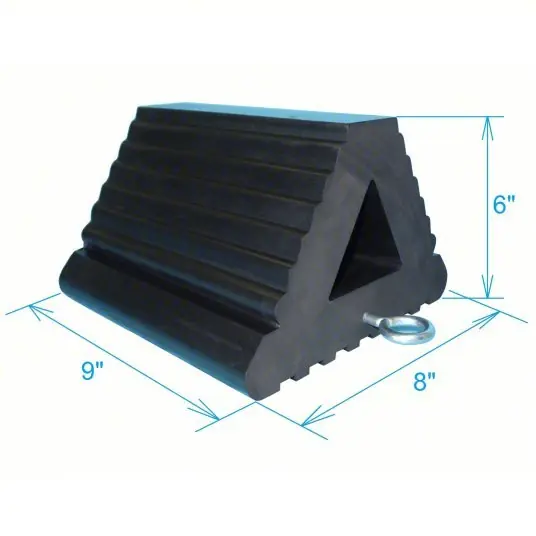 KVM Tools KV1GUL1 Wheel Chock 9 in Wd, 6 in Ht, 8 in Dp, Rubber, Grooved, Eyebolt