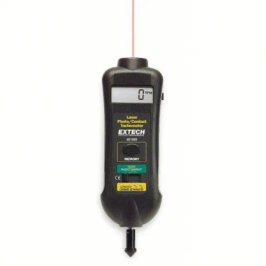 Extech 461995 Laser Tachometer +/-0.05% RPM Accuracy, 0.1 RPM, 19,999 RPM Max Contact RPM, LCD