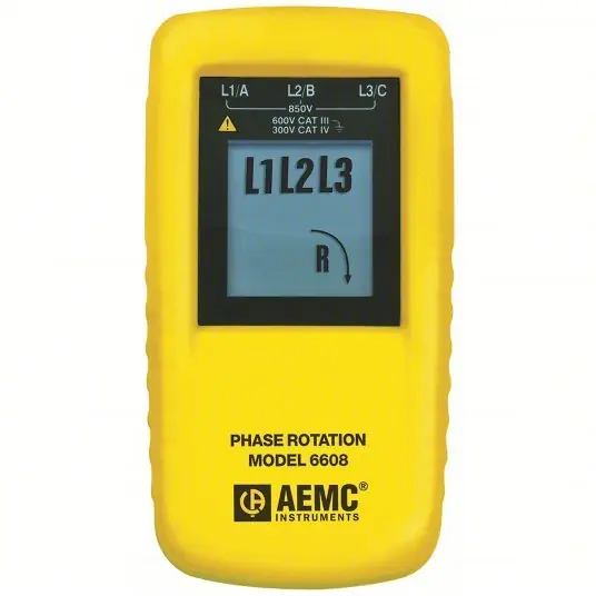 AEMC 6608 Phase Sequence Tester Digital, 40 to 850V AC, 15 Hz to 400 Hz, CAT III 600V