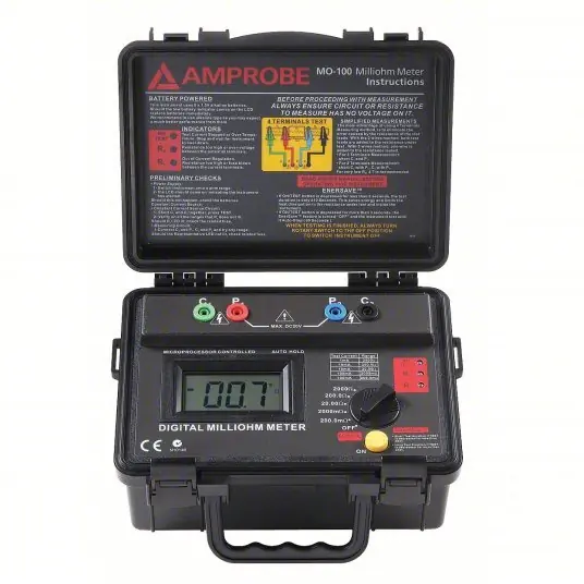 Amprobe MO-100 Milli Ohmmeter 2,000 ohm Max Insulation Resist, 0 microohm Min Insulation Resist, 3 Digits