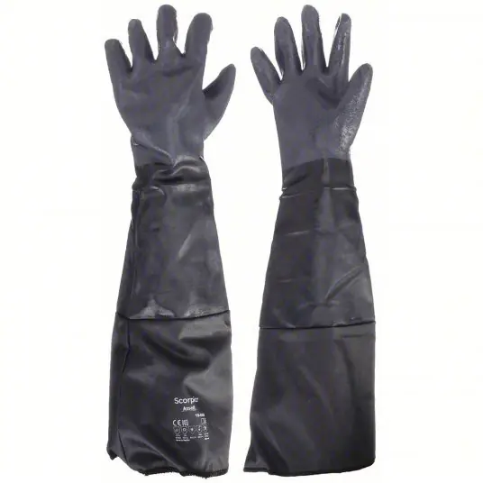 Alphatec 19-026 Chemical Resistant Gloves 85 mil Glove Thick, 26 in Glove Lg, Black, 8 Glove Size, 1 PR