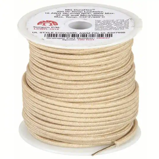 Tempco LDWR-1012 High Temp Lead Wire 16 AWG Wire Size, Natural, 100 ft Lg, MG