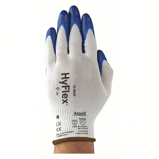 Hyflex 11-900 Coated Gloves L (9), Smooth, Nitrile, Palm, Dipped, ANSI Abrasion Level 4, Knit Cuff, 1 PR