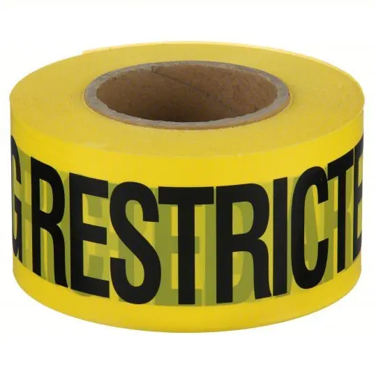 KVM Tools KV1N912 Barricade Tape 1,000 ft Lg, 3 in Wd, Warning Restricted Area Legend, Polyethylene