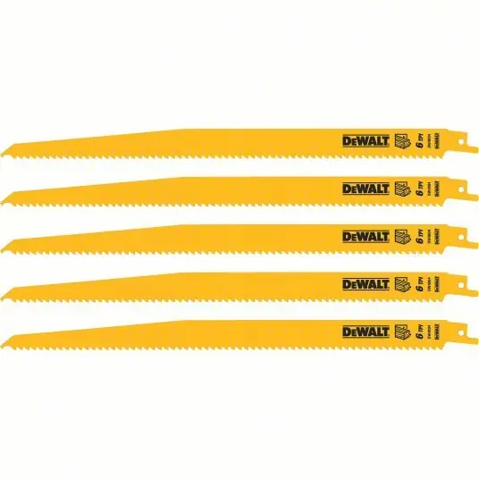 Dewalt DW4804 Reciprocating Saw Blade 6 Teeth per Inch, 12 in Blade Lg, 3/4 in Ht, Tapered Back, 5 PK