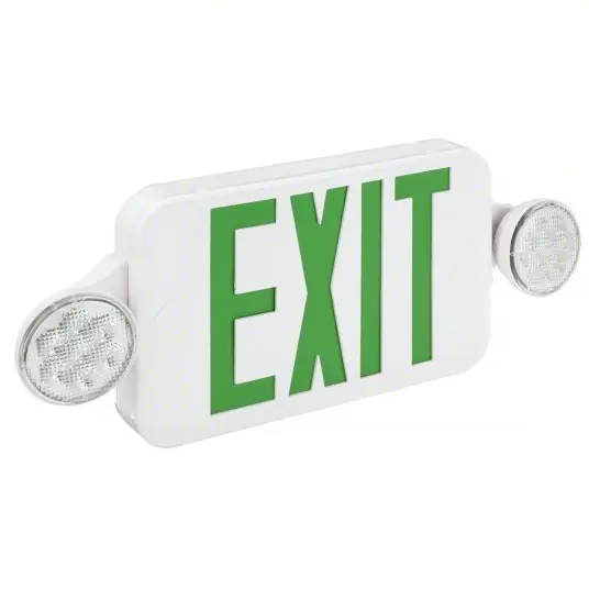 Compass CCG Exit Sign with Emergency Lights White, 1 or 2 Faces, Green, LED, Ceiling/End/Wall, Nickel Cadmium