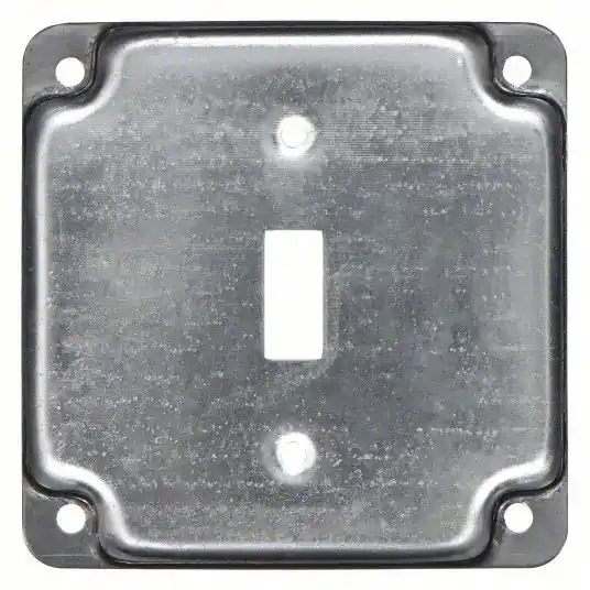 Raco 800C Electrical Box Cover Square, 2 Gangs, 1/2 in Dp, 4 in Wd, 4 in Lg, Toggle Switch