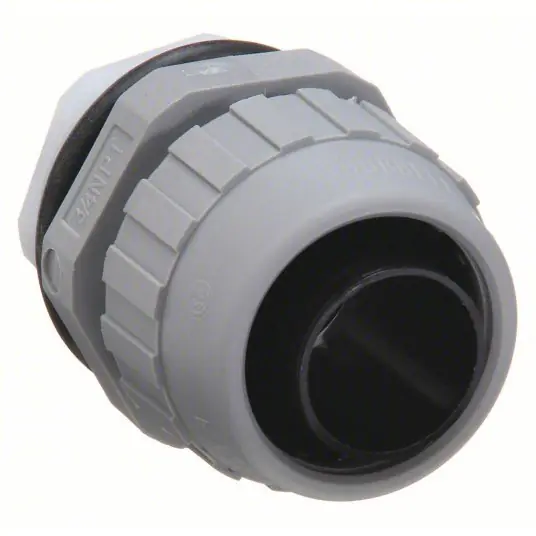 Hubbell P100NGYA Liquid-Tight Conduit Fitting 1 in Trade Size, Straight, Insulated, Gray