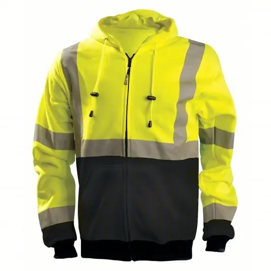 Occunomix LUX-SWTHZBK-YL Sweatshirt ANSI Class 3, U, Hoodie Sweatshirt, L, Yellow, 2 Pockets, 9° to 52° F, Zipper