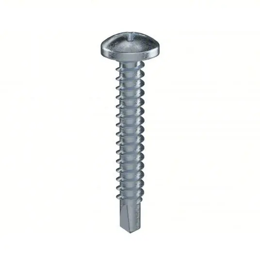 Fabory U31820.013.0100 Self Drilling Screw 6 Size, 1 in Lg, Steel, Zinc Plated, Pan, Phillips, 2 Drill Tip Type, 100 PK