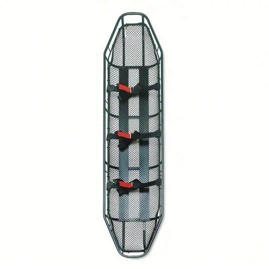 Ferno RE1107 Basket Stretcher, 82 1/2 in Lg, 18 in Wd, 7 1/4 in Ht, Black, Flat Steel
