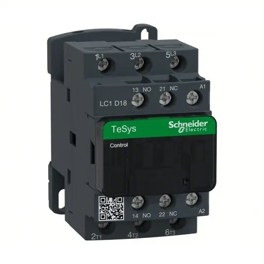 Schneider LC1D18F7 IEC Magnetic Contactor Non-Reversing, 3 Poles, 18 A, 110V AC Coil, 1NO/1NC