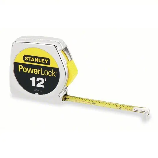 Stanley 33-212 Tape Measure Inch, Nonmagnetic Single Hook Tip, Metal, 12 ft, Narrow Blade, Manual Lock