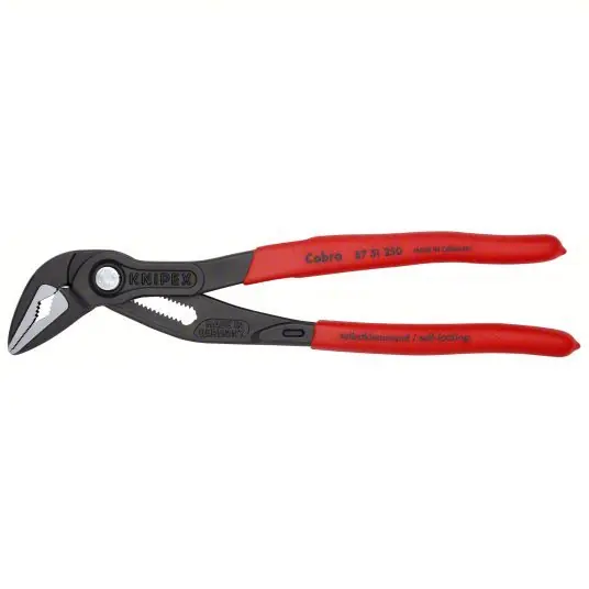 Knipex 87 51 250 Water Pump Plier V, Push Button, 1 1/4 in Max Jaw Opening, 10 in Overall Lg, 19 Jaw Positions