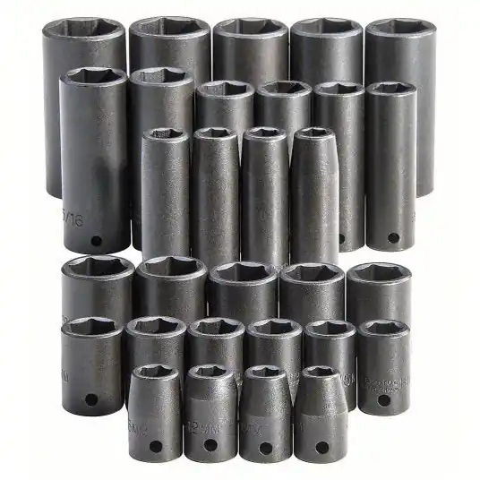 Proto J54215 Impact Socket Set 1/2 in Drive Size, 30 Pieces, (15) 6-Point, (15) 6-Point, Black Oxide