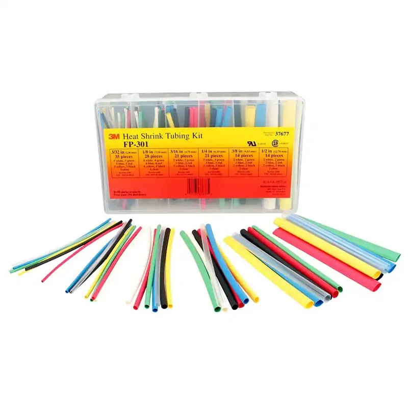 3M 7000031588 133 Piece, Black, Blue, Clear, Green, Red, White and Yellow, Heat Shrink Electrical Tubing Kit