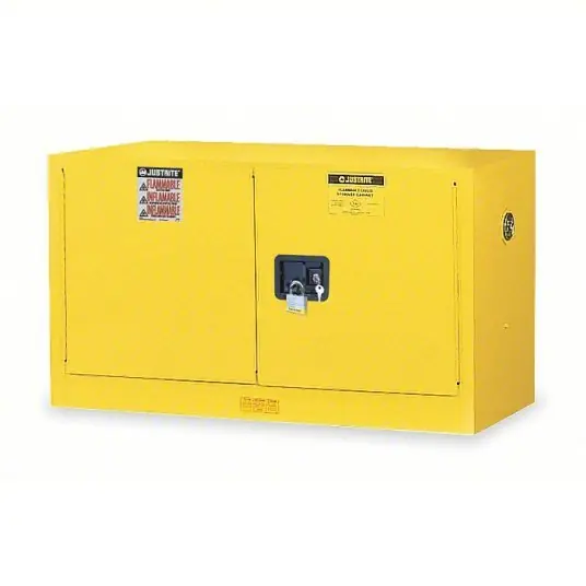 Justrite 891700 Flammables Safety Cabinet Countertop Stackable, 17 gal, 0 Drum Capacity, 43 in x 18 in x 24 in
