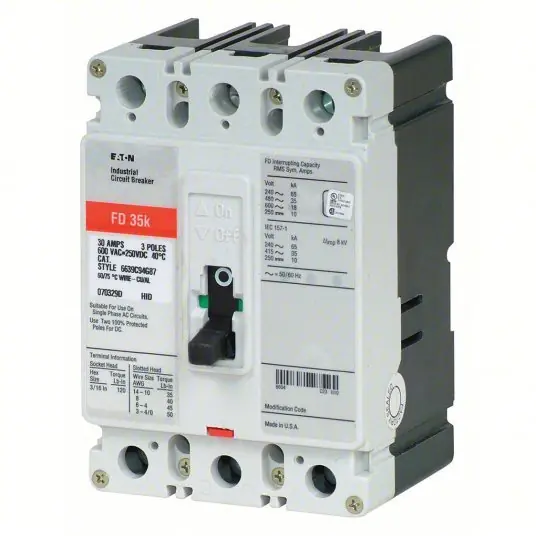 Eaton FD3050 Molded Case Circuit Breaker 50 A Amps, 65kA at 240/277V AC, Fixed, ABC, Load Side Lug, Std