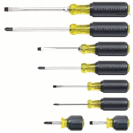 Klein 85078 General Purpose Screwdriver Set 8 Pieces, Phillips/Slotted Tip, Ergonomic Grip