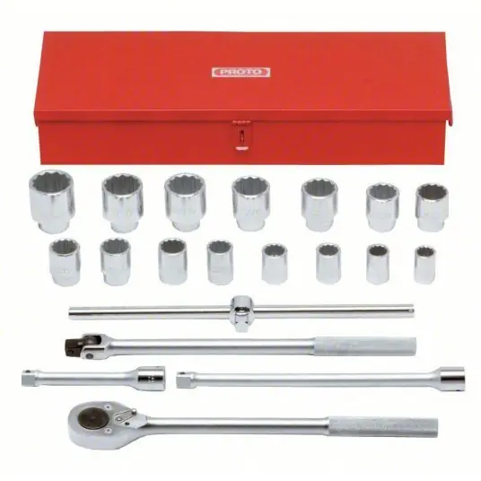 Proto J55102A Socket Set 3/4 in Drive Size, 20 Pieces, 7/8 in to 2 in Socket Size Range, Chrome