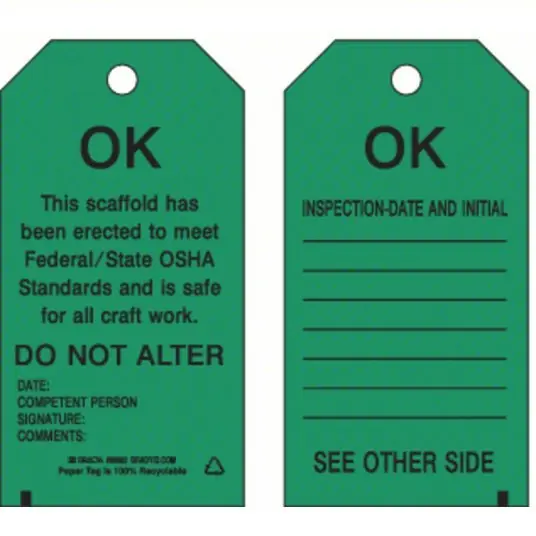 Brady 86452 Tag Inspection, 3 in Wd, 5 3/4 in Ht, Black on Green, Rectangle, Heavy Duty Polyester, 10 PK