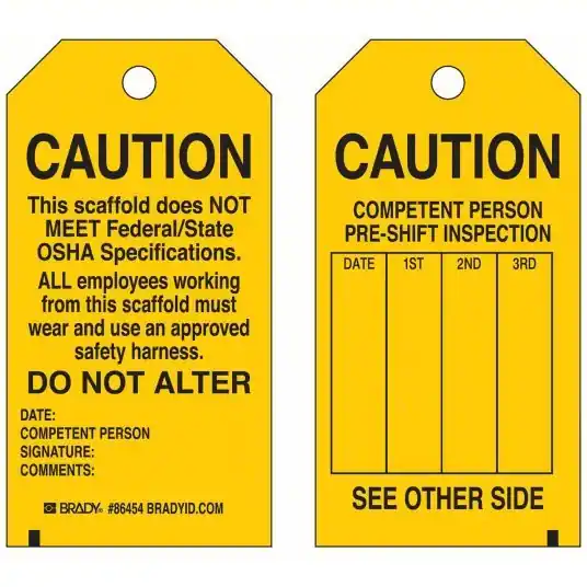 Brady 86454 Tag Inspection, 3 in Wd, 5 3/4 in Ht, Black on Yellow, Rectangle, Matte, Indoor/Outdoor, 10 PK
