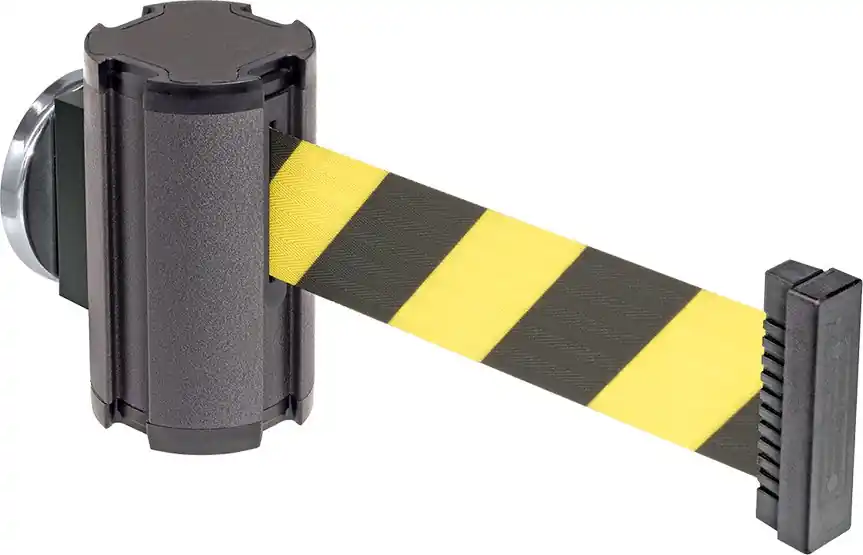 McMaster 60145T383 Magnetic Retractable Belt Barrier 15 ft Pattern, Black/Yellow