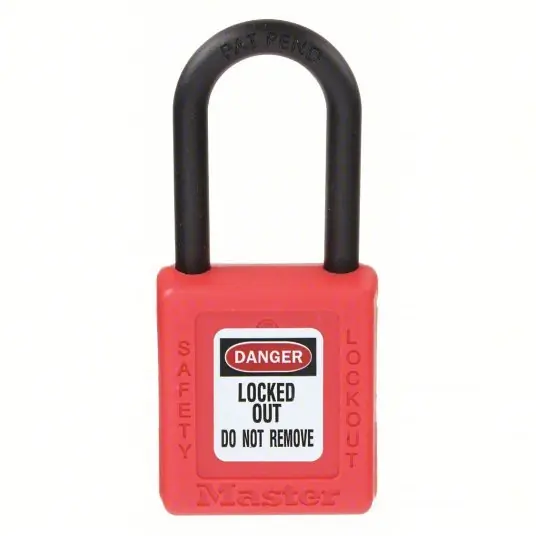 Master Lock 406RED Lockout Padlock Keyed Different, Thermoplastic, Std Body Body Size, Plastic, Red