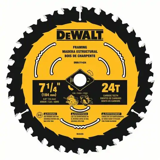 DeWalt DWA171424 Circular Saw Blade 7 1/4 in Blade Dia., 24 Teeth, 0.065 in Cut Wd, 5/8 in Arbor Size