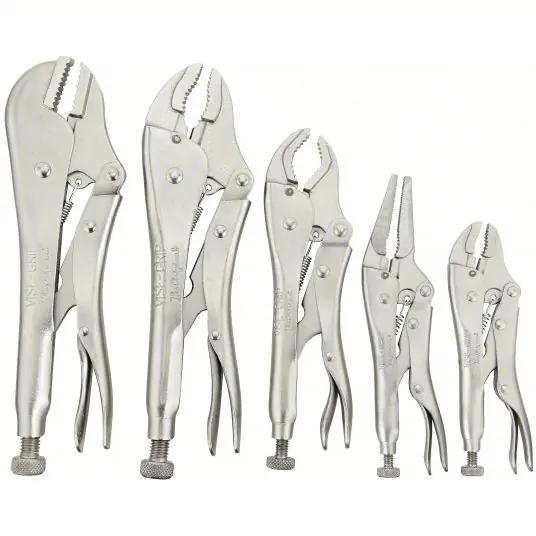 Irwin 2077704 Locking Pliers Set Curved, 1 1/8 in,1 1/2 in,1 7/8 in,2 in Max Jaw Opening, Plain Grip