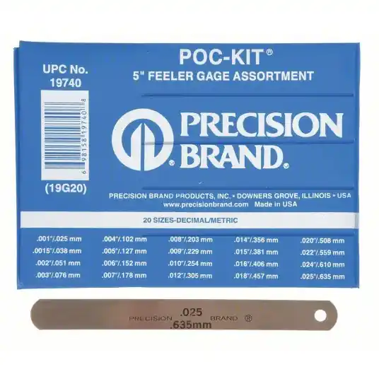 Precision 19740 Feeler Gauge Set Inch/Metric, 20 Feeler Blades, 0.001 in to 0.025 in Thick Range