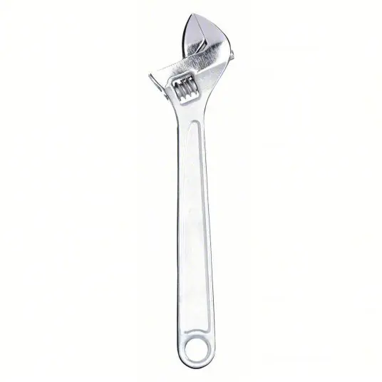 KVM Tools KV1NYA7 Adjustable Wrench Alloy Steel, Chrome, 18 in Overall Lg, 2 1/4 in Jaw Capacity, Plain Grip