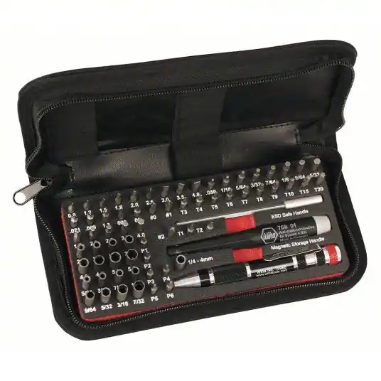 Wiha 75971 Multi-Bit Screwdriver Set 62 Tips, 6 3/4 in Overall Lg, Magnetic, Knurled Grip, Single End