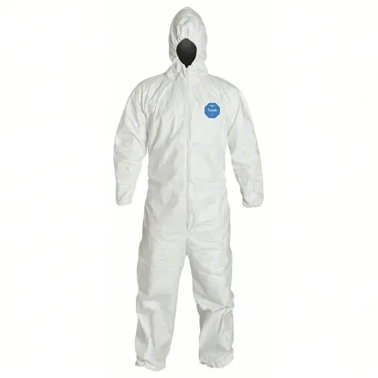 Dupont TY127SWHMD002500 Disposable Coveralls M, Tyvek® 400, Elastic Wrist, Elastic Ankle, White, Serged Seam, 25 PK