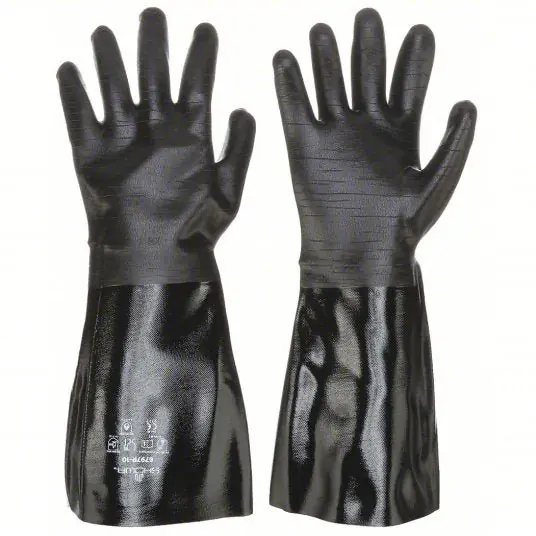 Showa 6797R Chemical Resistant Gloves 18 mil Glove Thick, 18 in Glove Lg, Grain, 10 Glove Size, Black, 1 PR