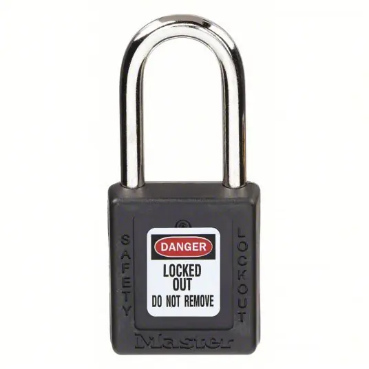 Master Lock 410BLK Lockout Padlock Keyed Different, Thermoplastic, Std Body, Metal, Black