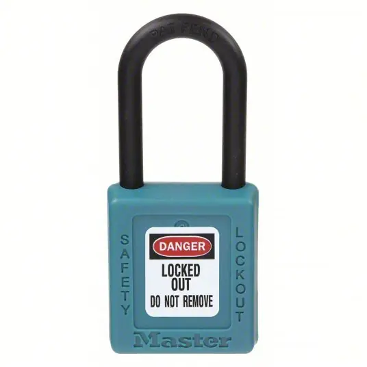 Master Lock 406TEAL Lockout Padlock Keyed Different, Thermoplastic, Std Body, Plastic, Teal